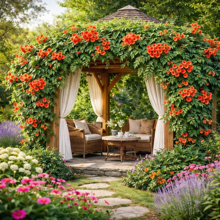 Milin amerykański Czerwone Trąbki Campsis radicans Red C2